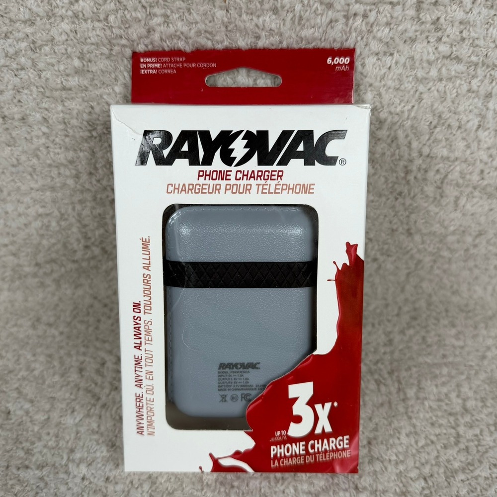 Rayovac PS93GY 6000mAh Portable Phone Charger Power Bank Dual‎ USB Grey New